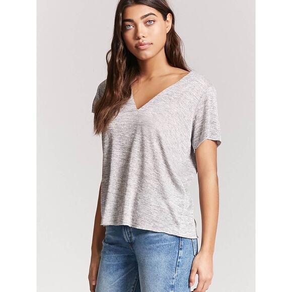 Forever 21 Heathered Gray Short Sleeve Crop Top L - Picture 1 of 6